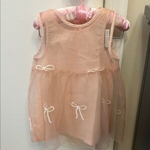 Zara Pink Sheer Dress with White Bow Accents